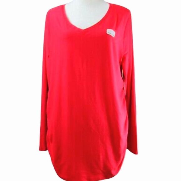 NWT Maternity Top Womens Medium Time and Tru Red Long Sleeve V Neck Ruched Sides - Picture 2 of 7